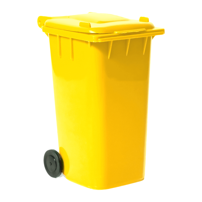 Yellow Recycling Bin  With Plastic