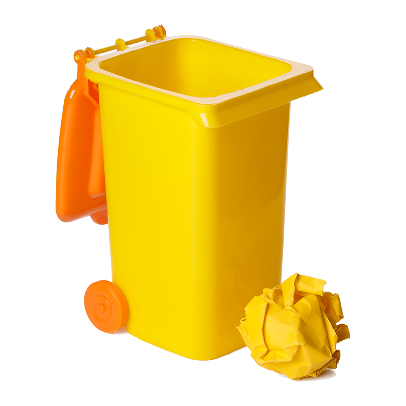 Yellow Recycling Bin  With Plastic